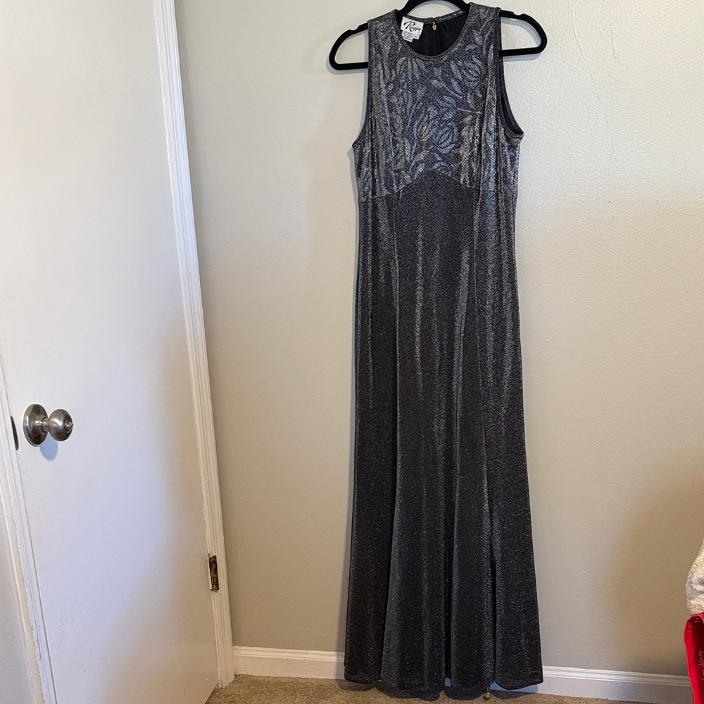 Reggio vintage 90s Black and Gray shimmer Maxi Dress/gown